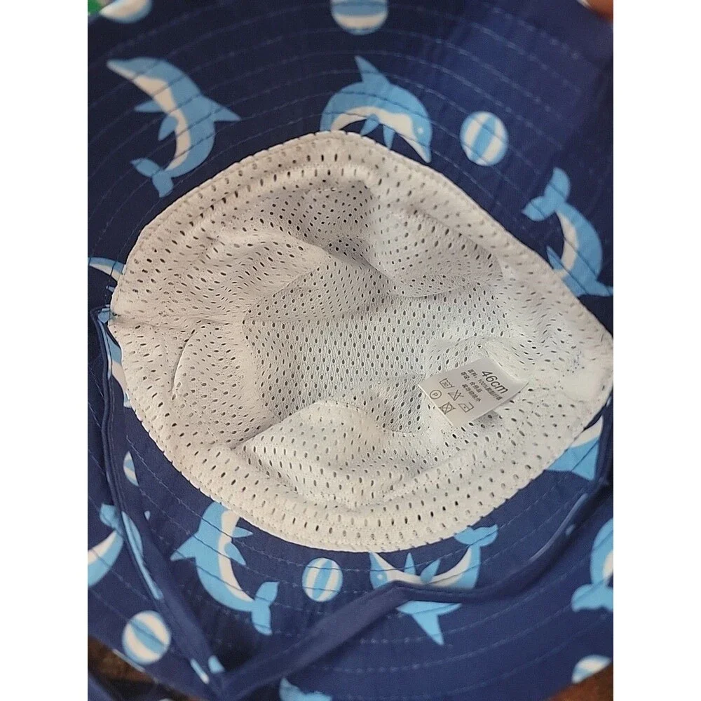 3-6M Baby Sun Hat UPF 50+ Protective Beach Wide Brim Baby Bucket Hat Dolphins